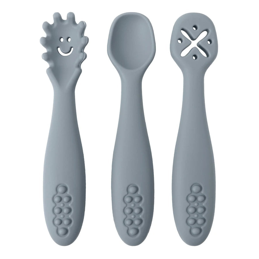 Toyesta-3PCS Cutlery Silicone Children's Tableware-Pebble-