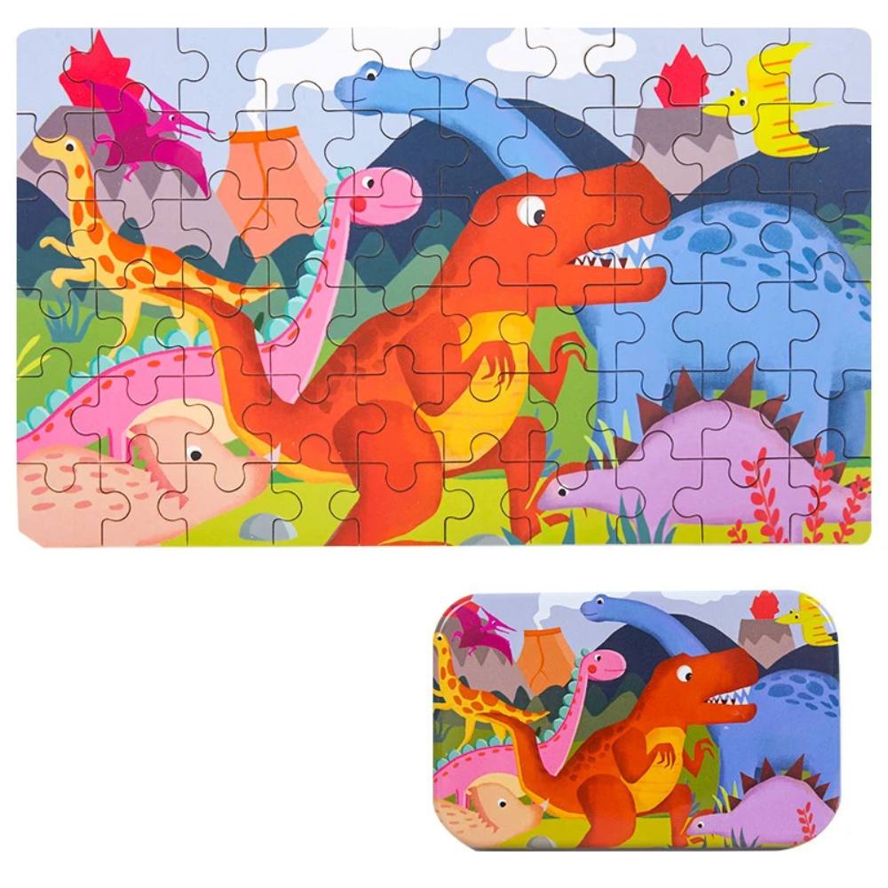 Toyesta-60 Pieces Children Wooden Puzzle Toy-Volcanoes Dinosaurs-