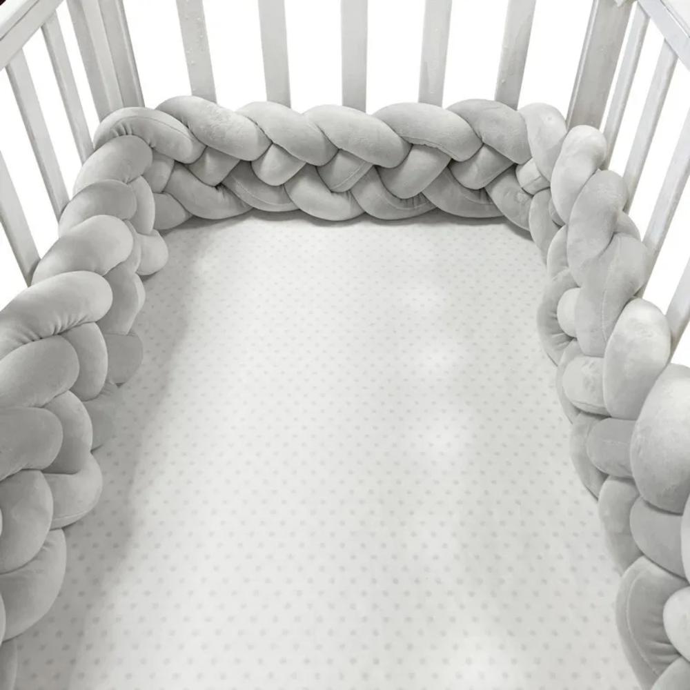 Toyesta-Braided Cot Bumper Baby Crib Protector-Greey-100 cm(39.3inch)-