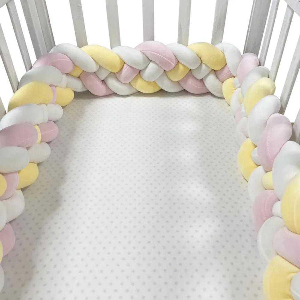 Toyesta-Braided Cot Bumper Baby Crib Protector-Pink-Yellow-100 cm(39.3inch)-