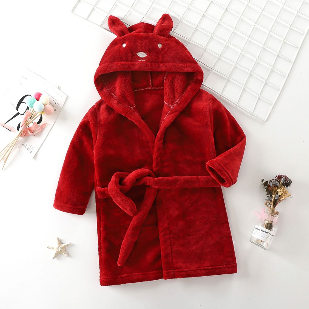 Toyesta-Kids Rabbit Hooded Bathrobe-Red-90-