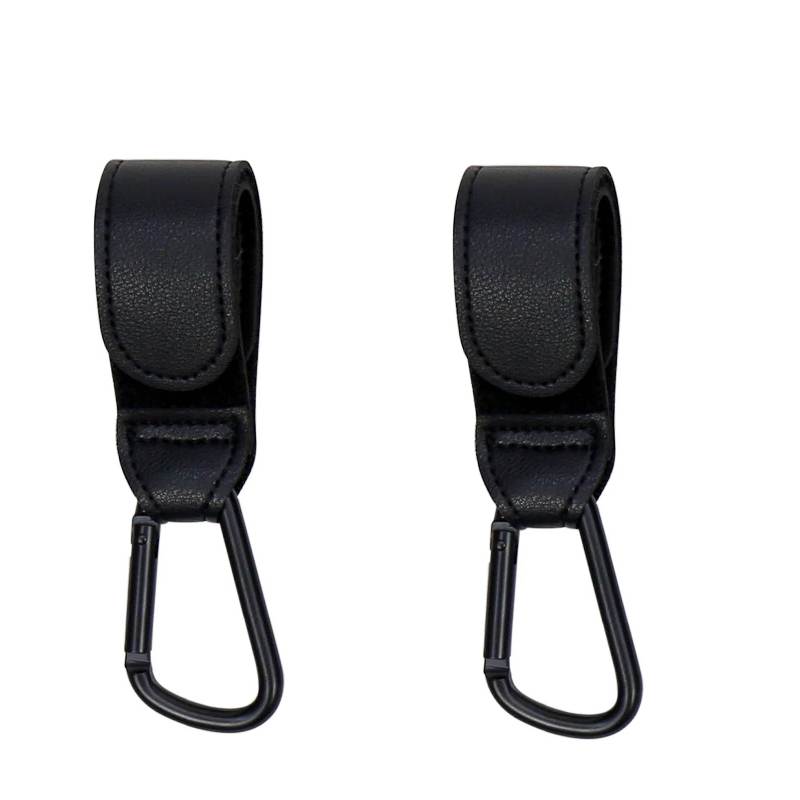 Toyesta-2 Pcs PU Leather Baby Bag Stroller Hook-Black-