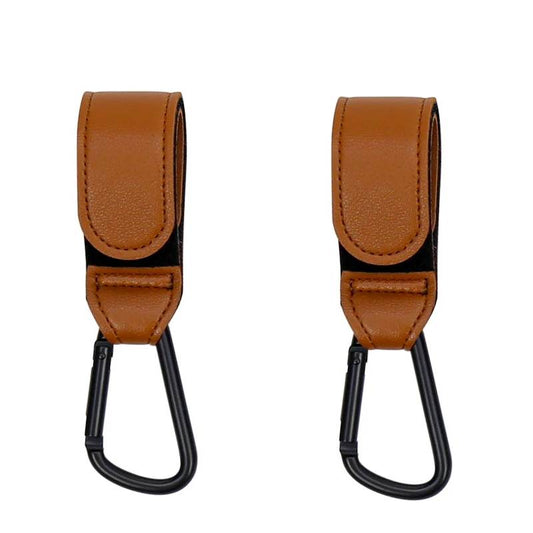Toyesta-2 Pcs PU Leather Baby Bag Stroller Hook-Brown-