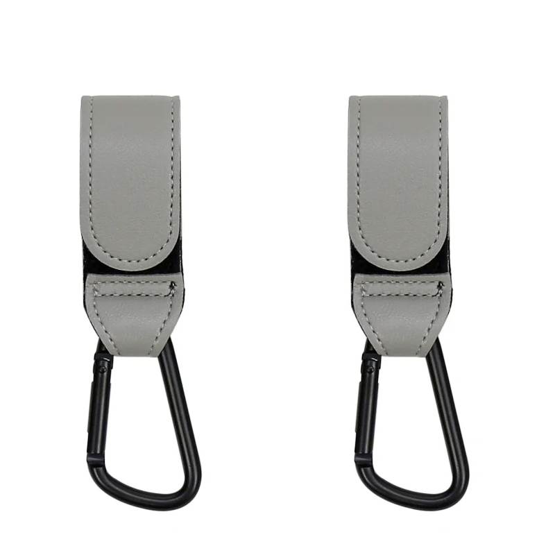 Toyesta-2 Pcs PU Leather Baby Bag Stroller Hook-Grey-