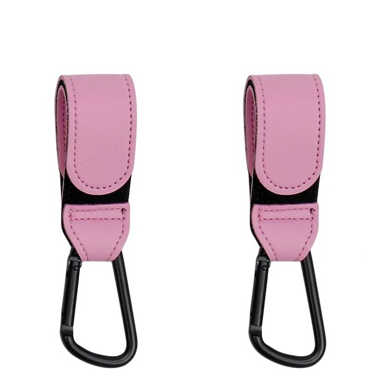 Toyesta-2 Pcs PU Leather Baby Bag Stroller Hook-Pink-