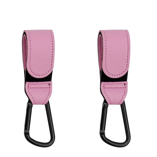 Toyesta-2 Pcs PU Leather Baby Bag Stroller Hook-Pink-