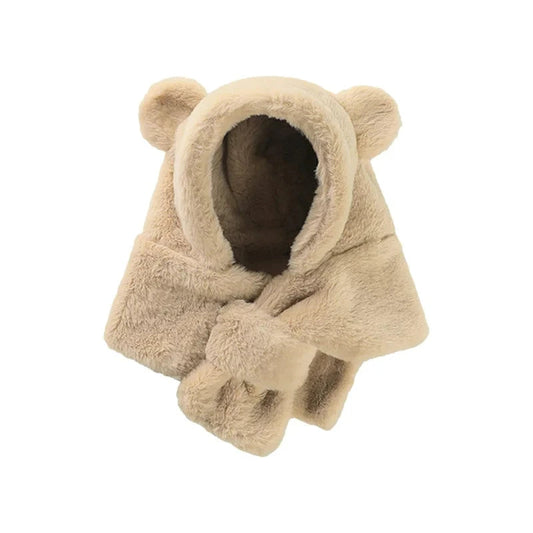 Toyesta-2 in 1 Baby Bear Warm Hat Scarf-Khaki-