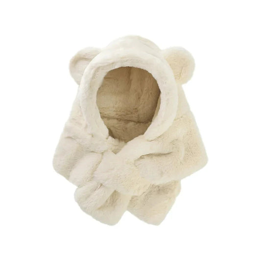 Toyesta-2 in 1 Baby Bear Warm Hat Scarf-White-