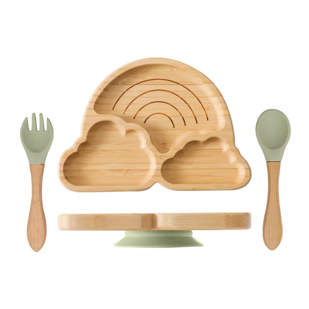 Toyesta-3PC Baby Wooden Feeding Tableware-Green Cloud-