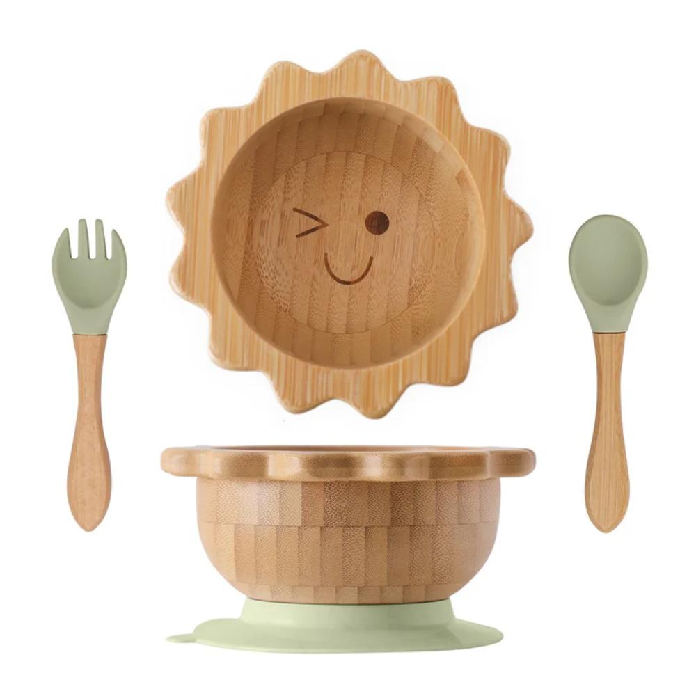 Toyesta-3PC Baby Wooden Feeding Tableware-Green Sun-