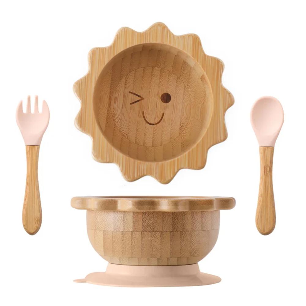 Toyesta-3PC Baby Wooden Feeding Tableware-Peach Sun-