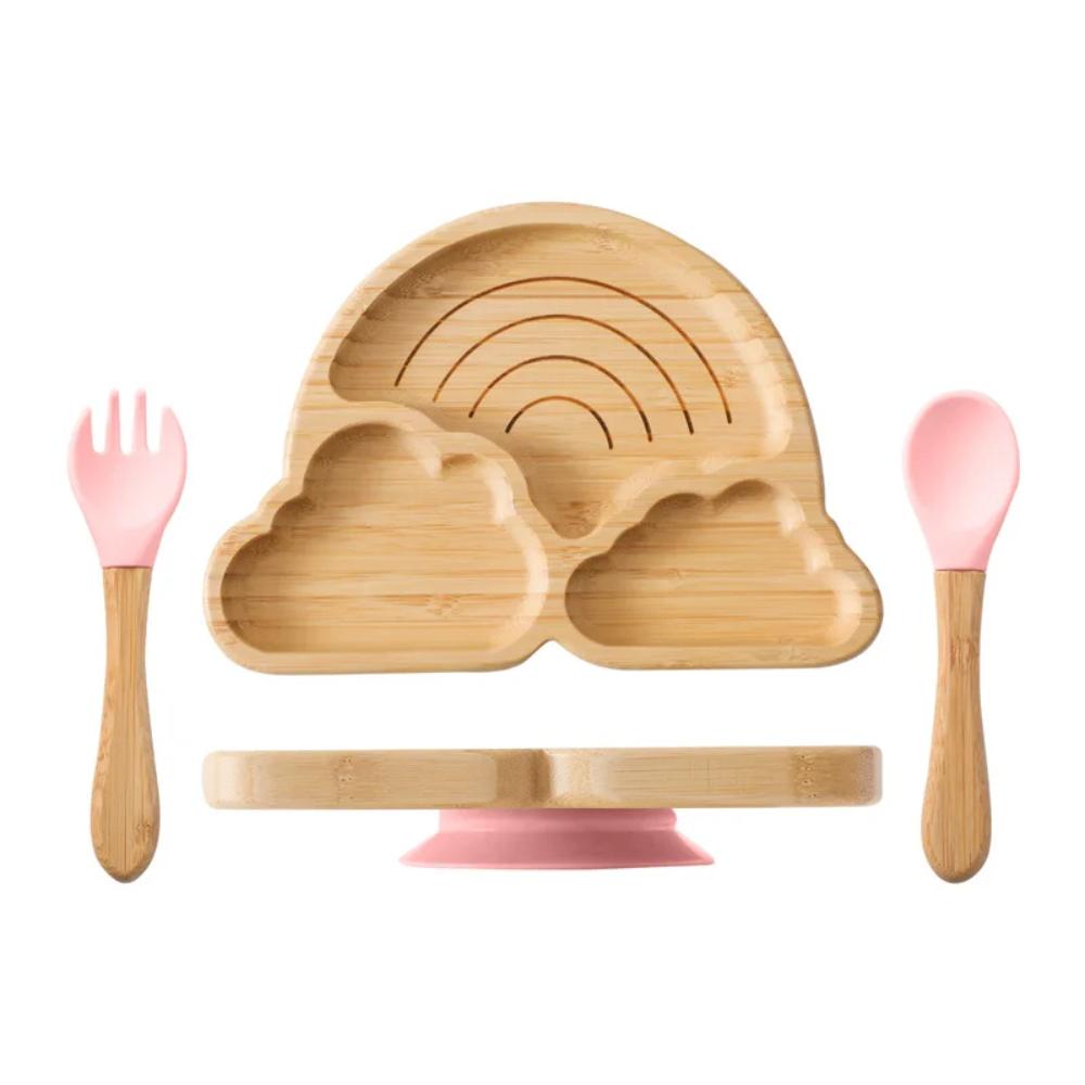 Toyesta-3PC Baby Wooden Feeding Tableware-Pink Cloud-
