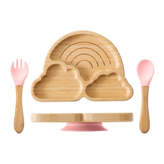 Toyesta-3PC Baby Wooden Feeding Tableware-Pink Cloud-