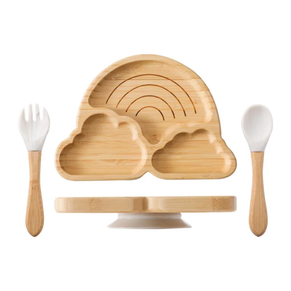 Toyesta-3PC Baby Wooden Feeding Tableware-White Cloud-