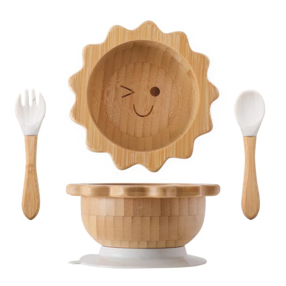 Toyesta-3PC Baby Wooden Feeding Tableware-White Sun-