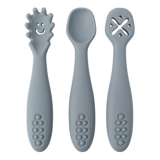 Toyesta-3PCS Cutlery Silicone Children's Tableware-Pebble-