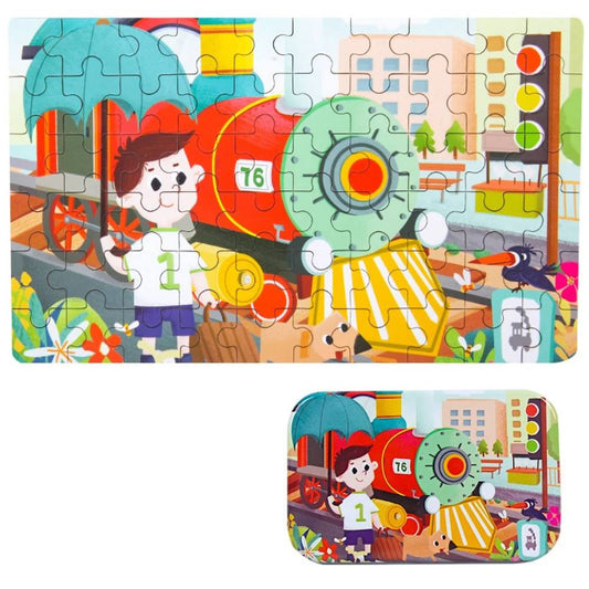 Toyesta-60 Pieces Children Wooden Puzzle Toy-Train Boy-