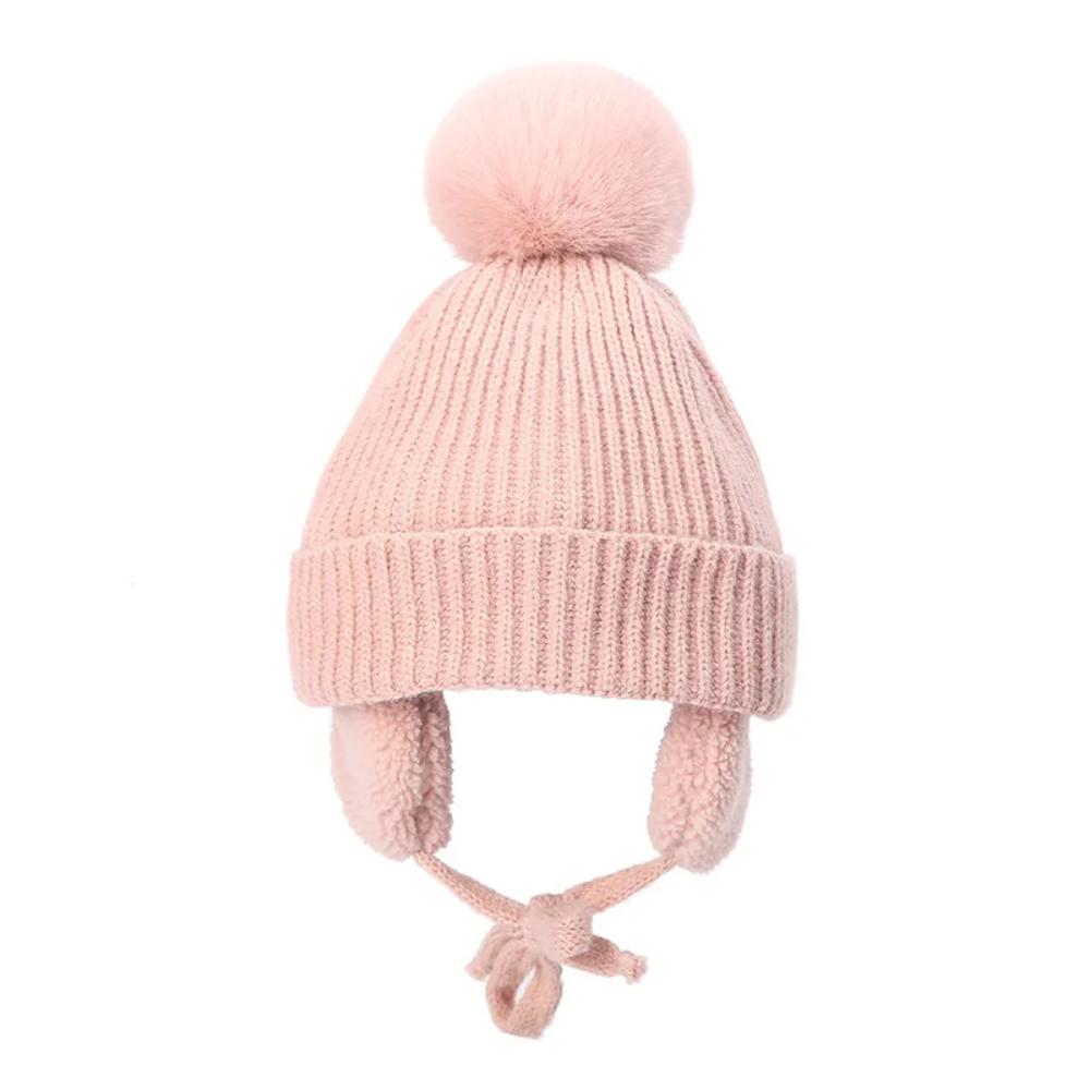 Toyesta-Baby Big Pompom Beanie with Earflap-Pink-2-8T-