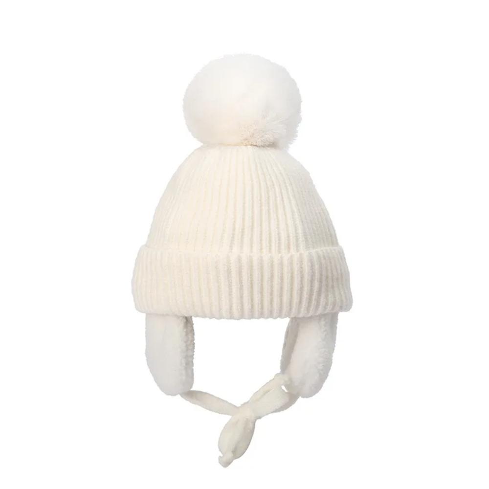 Toyesta-Baby Big Pompom Beanie with Earflap-White-2-8T-