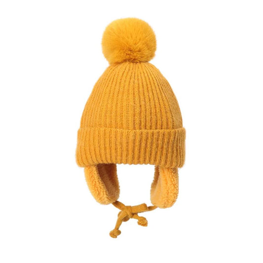Toyesta-Baby Big Pompom Beanie with Earflap-Yellow-2-8T-
