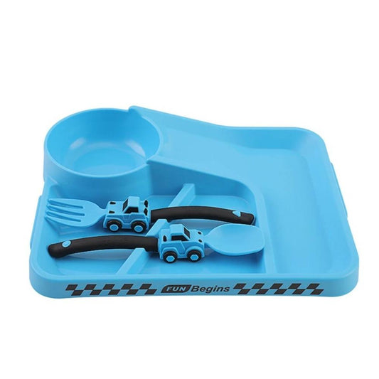 Toyesta-Baby Car Design Feeding Set-Spoon Fork Racing Tableware-Blue-