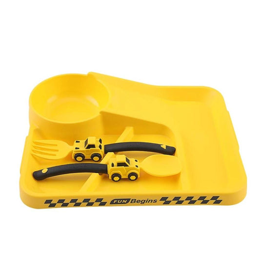 Toyesta-Baby Car Design Feeding Set-Spoon Fork Racing Tableware-Yallow-