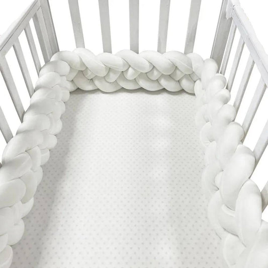 Toyesta-Braided Cot Bumper Baby Crib Protector-White-100 cm(39.3inch)-