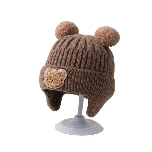 Toyesta-Knitted Winter Baby Beanie Hat-Brown-